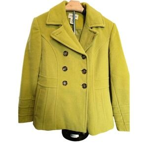 St Johns Bay Lime‎ Green Wool Cashmere Blend Pea Coat Petite Small PS 758338